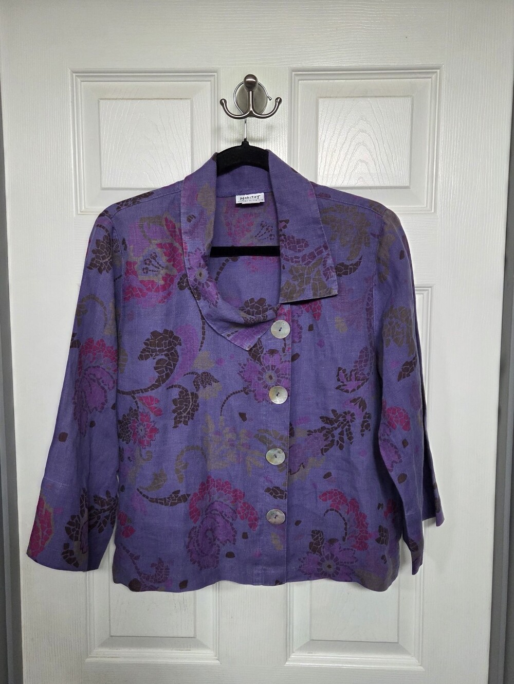 Habitat Purple Floral 100% Linen Shell Button Jacket Resortwear Summer Vacay SM